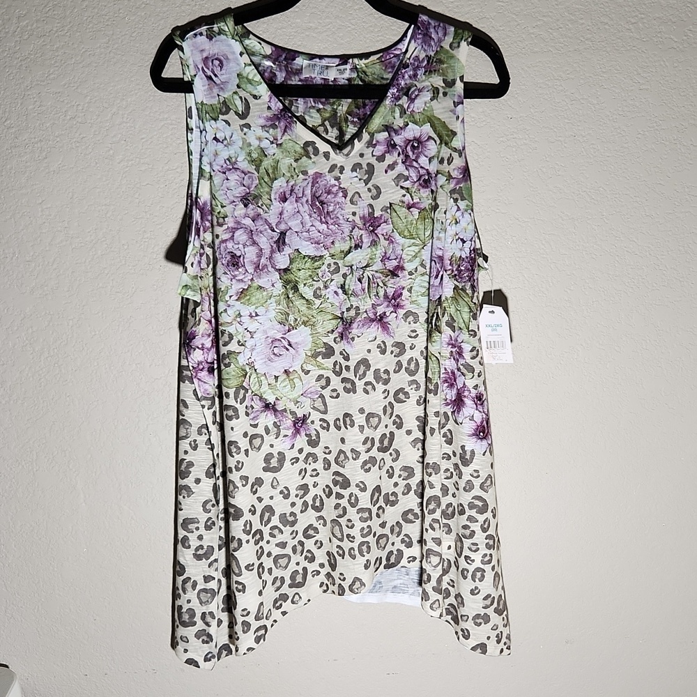 Time And Tru Shirt Womens Size XXL 20 Blouse Tank Top  Leopard Purple Floral New